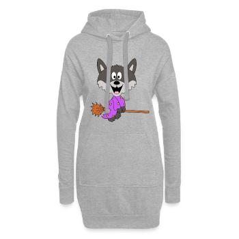 WOLF - HEXE - HEXENBESEN - HALLOWEEN - Hoodie-Kleid - Grau meliert - Vorne