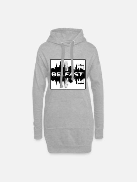 Belfast Northern Ireland Skyline Silhouette Travel - Hoodie Dress - heather grey