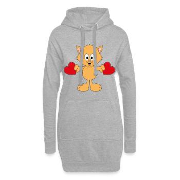 KATZE - LIEBE - LOVE - TIER - TIERISCH - VERLIEBT - Hoodie-Kleid - Grau meliert - Vorne