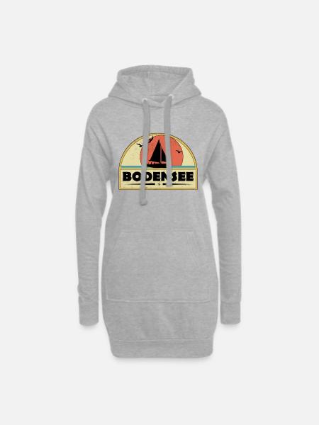 Bodensee mit Sonnenuntergang und Segelboot - Hoodie-Kleid - Grau meliert