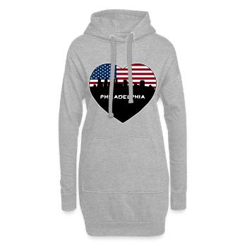 Philadelphie Pennsylvanie États-Unis Flag Skyline Voyage - Sweat-shirt à capuche long Femme - gris chiné - Devant