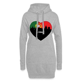 Lisbonne Portugal Drapeau Skyline Voyage Souvenir - Sweat-shirt à capuche long Femme - gris chiné - Devant