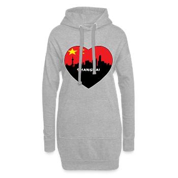 Flaggen-Skyline-Reise-Andenken Shanghais China - Hoodie-Kleid - Grau meliert - Vorne