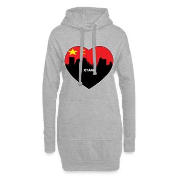 Flaggen-Skyline-Reise-Andenken Xian-China - Hoodie-Kleid - Grau meliert - Vorne