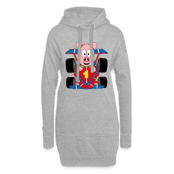 SCHWEIN - AUTO - RENNWAGEN - AUTORENNEN - TIER - Hoodie-Kleid - Grau meliert - Vorne