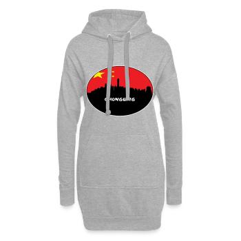 Chongqing, Chine, drapeau, horizon, silhouette, voyage - Sweat-shirt à capuche long Femme - gris chiné - Devant