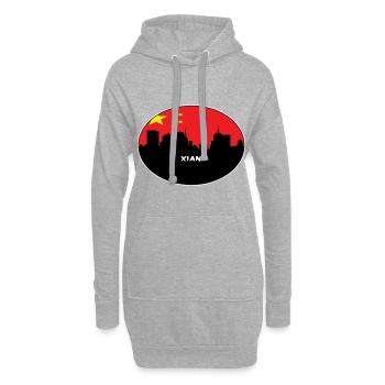 Xian Chine Drapeau Skyline Silhouette Travel - Sweat-shirt à capuche long Femme - gris chiné - Devant