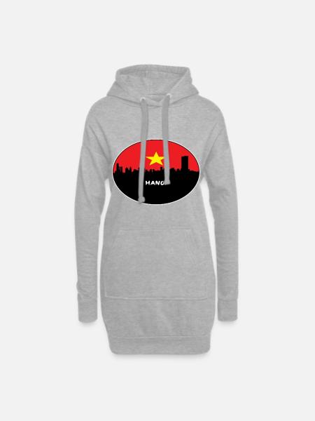 Hanoi Vietnam Drapeau Skyline Voyage Silhouette - Sweat-shirt à capuche long Femme - gris chiné