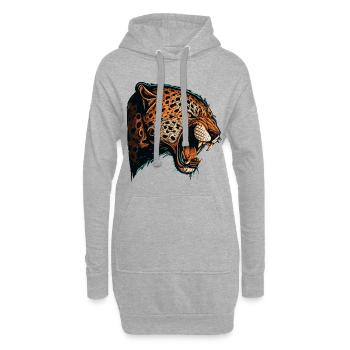 Angry Jaguar Head Opening Mouth Cartoon Vektor - Hoodie-Kleid - Grau meliert - Vorne