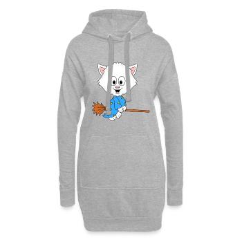 KATZE - HEXE - TIER - TIERISCH - KIND - BABY - Hoodie-Kleid - Grau meliert - Vorne