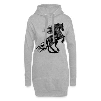 Pferd, Reiten, Tribal Tattoo Style, Tier Natur Fan - Hoodie-Kleid - Grau meliert - Vorne