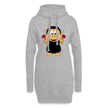 BLUMEN - LIEBE - SCHAF - TIERISCH - VERLIEBT - Hoodie-Kleid - Grau meliert - Vorne