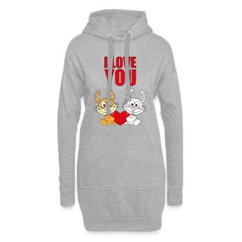 I LOVE YOU - HASEN - OSTERHASEN - OSTERN - LIEBE - Hoodie-Kleid - Grau meliert - Vorne