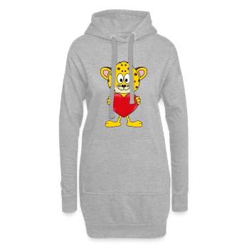 LEOPARD - HERZ - LOVE - TIER - TIERISCH - VERLIEBT - Hoodie-Kleid - Grau meliert - Vorne