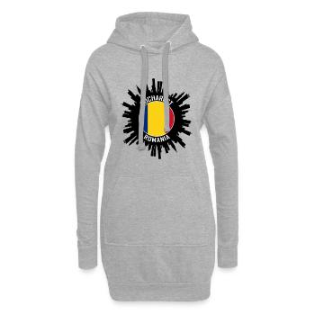 Bucarest Skyline Roumanie Flag Souvenir de voyage - Sweat-shirt à capuche long Femme - gris chiné - Devant