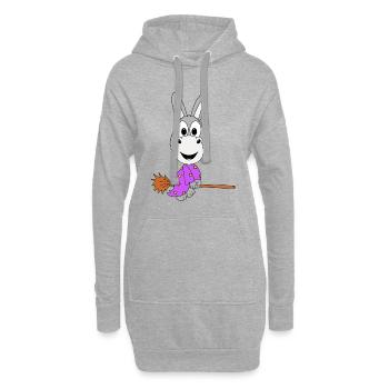 ESEL - HEXE - HEXENBESEN - FLIEGEN - TIERISCH - Hoodie-Kleid - Grau meliert - Vorne