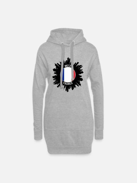 Metz Skyline France Flag Souvenir de voyage - Sweat-shirt à capuche long Femme - gris chiné