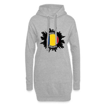 Braila Skyline Roumanie Flag Souvenir de voyage - Sweat-shirt à capuche long Femme - gris chiné - Devant