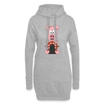 SCHWEIN - BOOT - SCHIFF - KAPITÄN - SEE - MEER - Hoodie-Kleid - Grau meliert - Vorne