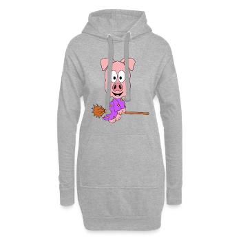 HEXE - SCHWEIN - HEXENBESEN - TIER - KIND - BABY - Hoodie-Kleid - Grau meliert - Vorne