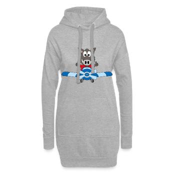 WILDSCHWEIN - PILOT - FLUGZEUG - FLIEGEN - TIER - Hoodie-Kleid - Grau meliert - Vorne
