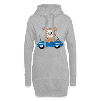 AUTO - LAMA - ALPAKA - TIER - AUTOFAHRER - FUN - Hoodie-Kleid - Grau meliert - Vorne