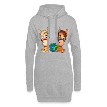 ERDE - WELT - PLANET - PFERDE - PONYS - REITEN - Hoodie-Kleid - Grau meliert - Vorne