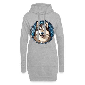Alaskan Malamute Hunderasse Aquarellglas - Hoodie-Kleid - Grau meliert - Vorne