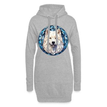 Verre aquarelle de race de chien Samoyède - Sweat-shirt à capuche long Femme - gris chiné - Devant