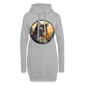Laperm Katzenrasse Aquarellglas - Hoodie-Kleid - Grau meliert - Vorne
