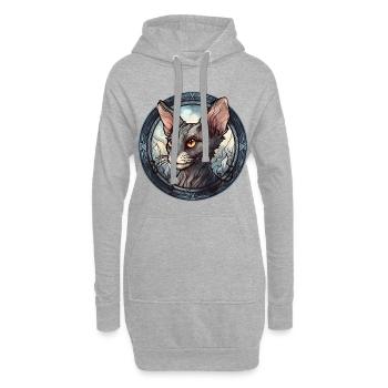Lykoi Katzenrasse Aquarellglas - Hoodie-Kleid - Grau meliert - Vorne