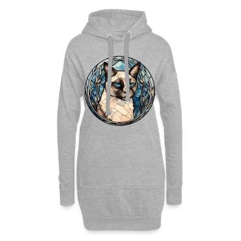 Schneeschuh-Katzenrasse Aquarell-Glasmalerei - Hoodie-Kleid - Grau meliert - Vorne