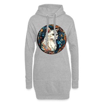 Peinture sur verre aquarelle de race turque Van Cat - Sweat-shirt à capuche long Femme - gris chiné - Devant