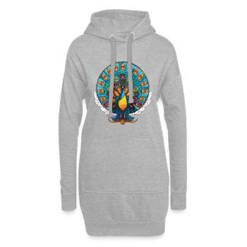 Pfauenbunte Aquarell-Tierillustration - Hoodie-Kleid - Grau meliert - Vorne