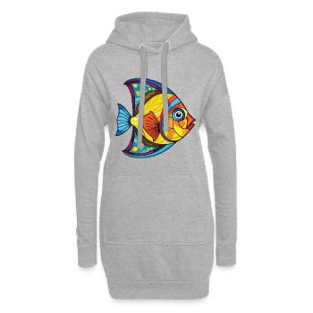Flunderfisch Bunte Aquarell-Tierkarikatur - Hoodie-Kleid - Grau meliert - Vorne