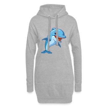 Delphin-Karikatur-Kawaii-Aquarell-Illustration - Hoodie-Kleid - Grau meliert - Vorne