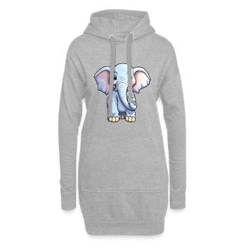 Elefantenkarikatur Kawaii Aquarellillustration - Hoodie-Kleid - Grau meliert - Vorne