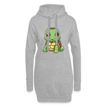 tortue Cartoon Kawaii Aquarelle Illustration - Sweat-shirt à capuche long Femme - gris chiné - Devant