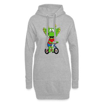 FAHRRAD - RAD - RADFAHRER - DRACHE - KIND - BABY - Hoodie-Kleid - Grau meliert - Vorne