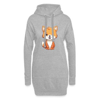 Fuchs-Karikatur-Kawaii-Aquarell-Illustration - Hoodie-Kleid - Grau meliert - Vorne