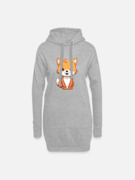 Fuchs-Karikatur-Kawaii-Aquarell-Illustration - Hoodie-Kleid - Grau meliert