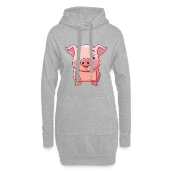 Pig Cartoon Kawaii Aquarelle Illustration - Sweat-shirt à capuche long Femme - gris chiné - Devant