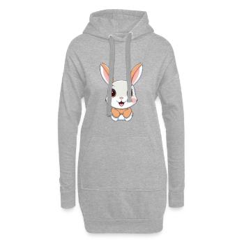 Kaninchen-Karikatur-Kawaii-Aquarell-Illustration - Hoodie-Kleid - Grau meliert - Vorne