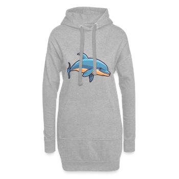 Große Tümmlerwal-Karikatur-Kawaii-Illustration - Hoodie-Kleid - Grau meliert - Vorne