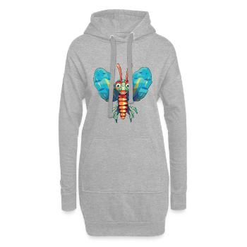 Peacock Mantis Shrimp Cartoon Kawaii Illustration - Sweat-shirt à capuche long Femme - gris chiné - Devant