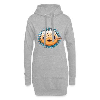 Stachelschwein-Kugelfisch-Karikatur-Kawaii-Illustration - Hoodie-Kleid - Grau meliert - Vorne