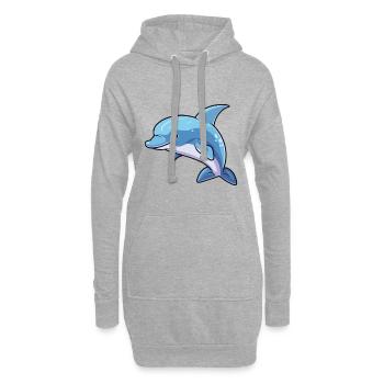 Marsouin Dessin Animé Kawaii Aquarelle Illustration - Sweat-shirt à capuche long Femme - gris chiné - Devant