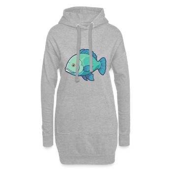 Napoleon Wrasse Cartoon Kawaii Illustration - Sweat-shirt à capuche long Femme - gris chiné - Devant