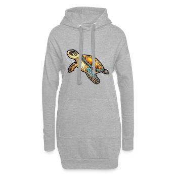 Karettschildkröten-Karikatur-Kawaii-Illustration - Hoodie-Kleid - Grau meliert - Vorne
