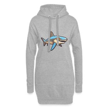 Hammerhai-Karikatur-Kawaii-Illustration - Hoodie-Kleid - Grau meliert - Vorne